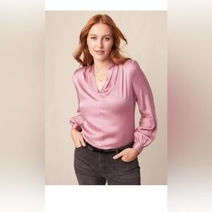 Matilda Jane Good Hart Blouse Top Plus Sz XXL pleated Pink Radiant Satin V-neck